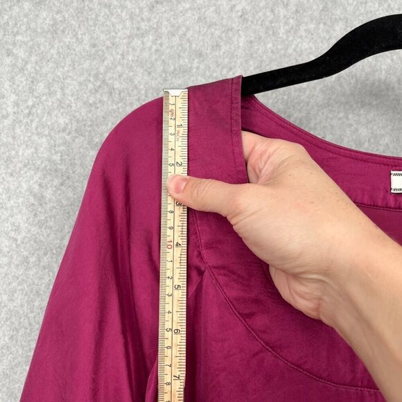 Froxx Womens 100% Silk Puff Bubble Sleeve Midi Shift Dress Size M Berry Red - Picture 8 of 11